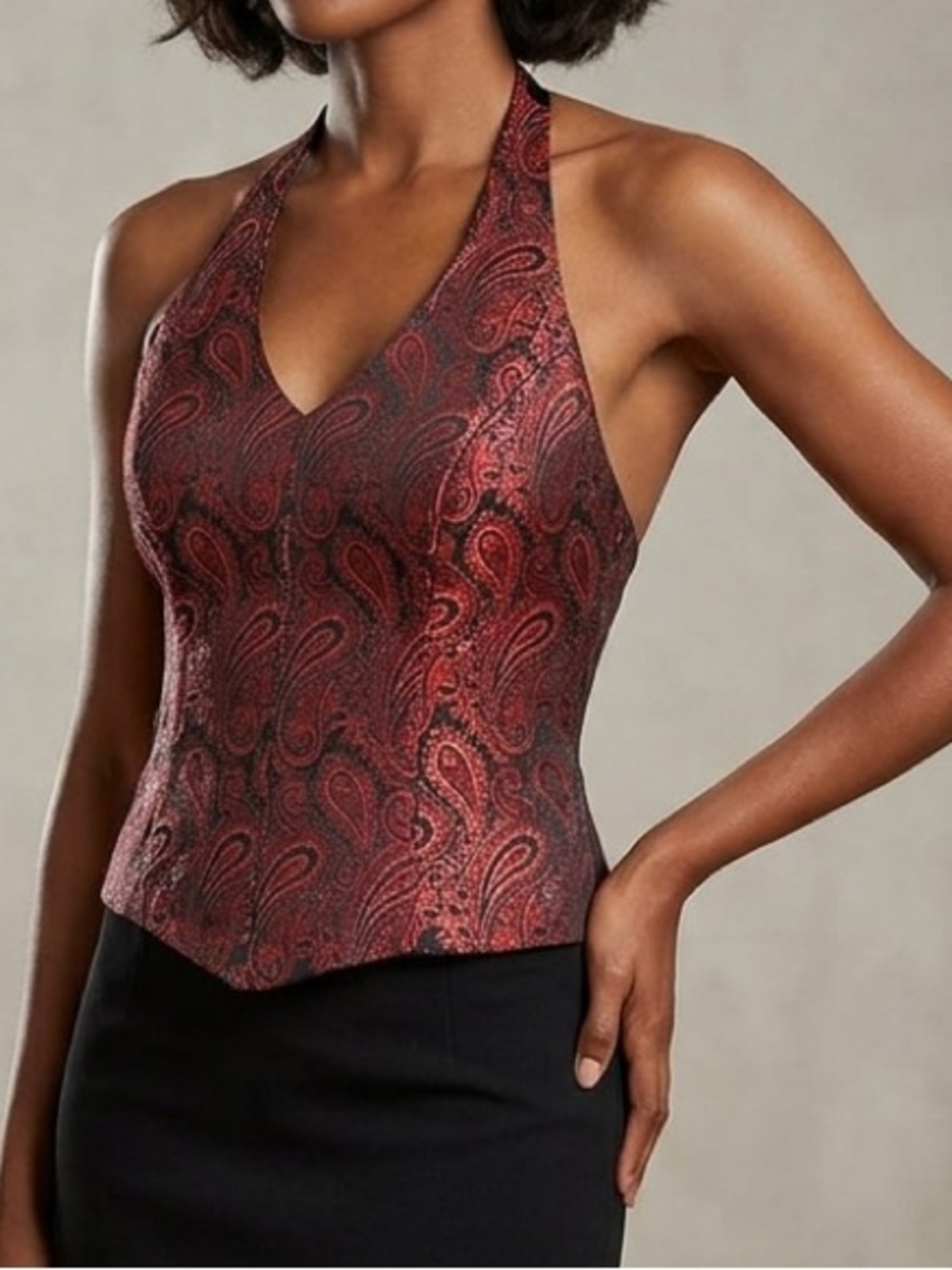 John Roberts Red Paisley Vintage Halter Top Size M